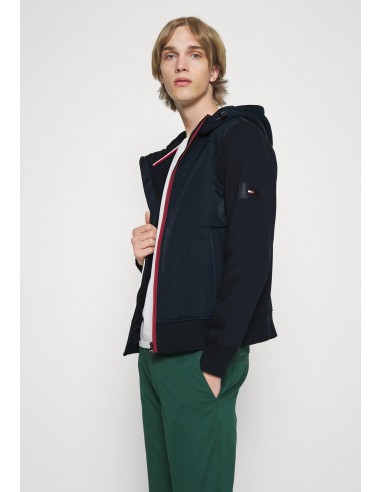 Veste bi-matière à capuche Tommy Hilfiger marine en coton bio pas cheres