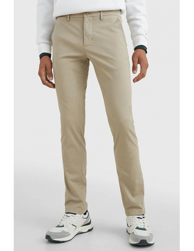 Pantalon chino slim Tommy Hilfiger beige en coton stretch de pas cher