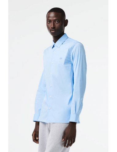 Chemise Lacoste bleu clair ajustée en coton stretch basket pas cher