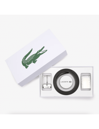 Coffret ceinture boucles interchangeables Lacoste noir en cuir français