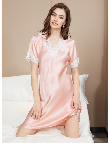 Pure Silk Casual Lace Trimmed Nightgown les ctes