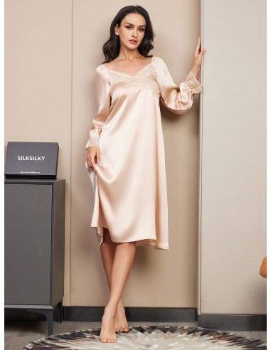 Women's Silk Lace Long Sleeve Midi Nightgown À commander