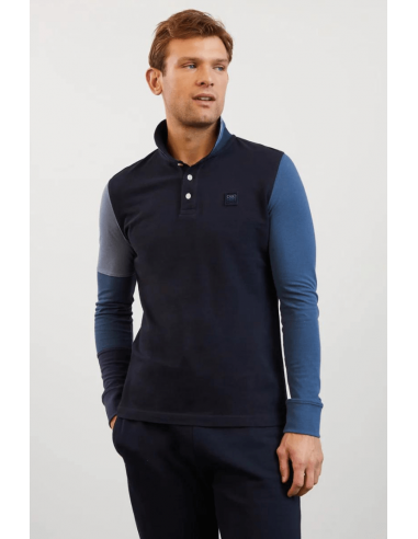 Polo manches longues colorblock Eden Park bleu foncé le des métaux précieux