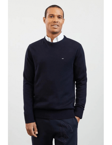 Pull col rond Eden Park marine en laine france