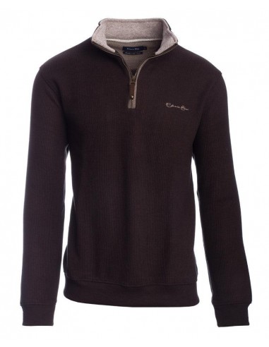 Pull demi zip Ethnic Blue marron en laine outlet