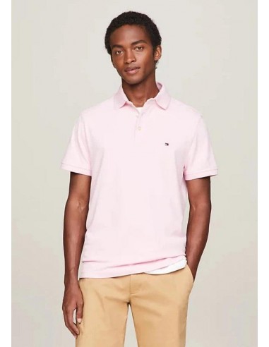 Polo Tommy Hilfiger ajusté rose en coton bio stretch Livraison rapide