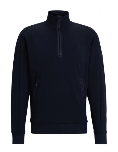 Sweat demi zip BOSS marine brillant des détails fins