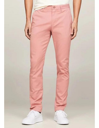 Pantalon chino slim Tommy Hilfiger rose coton bio stretch de pas cher