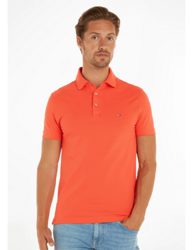 Polo Tommy Hilfiger ajusté orange en coton bio pas cheres