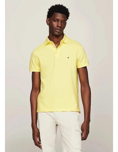 Polo Tommy Hilfiger ajusté jaune en coton bio Dans la société mordern