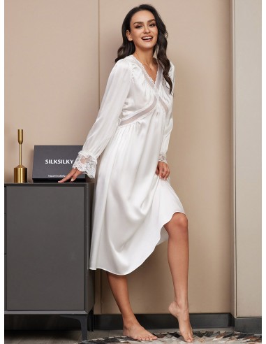 Pure Silk Long Sleeve Lace Nightgown Economisez 