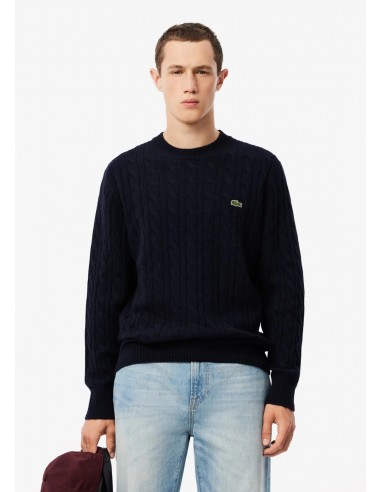 Pull torsadé Lacoste marine en laine soldes