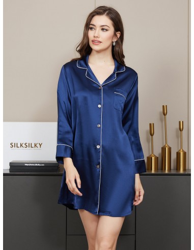 Pure Silk Solid Color Classic Button Up Nightshirt En savoir plus