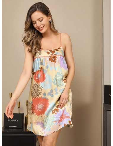 Pure Silk Floral Pattern Cute Spaghetti Strap Nightgown 2024