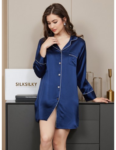 Pure Silk Solid Color Classic Button Up Nightshirt Découvrez la collection