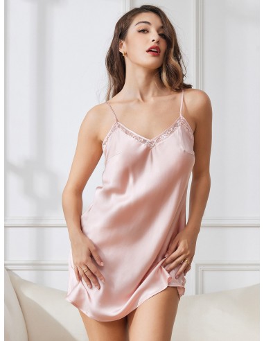 Pure Silk Casual Spaghetti Strap Backless Nightgown offre 