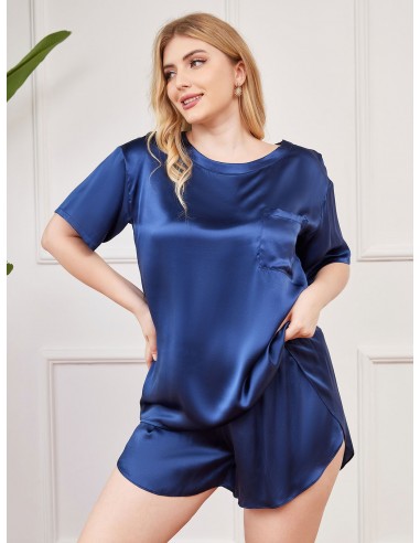 Pure Silk Solid Color Women's Plus Size Pajamas destockage