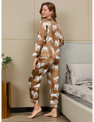 Lion Printed Luxurious Pure Silk Pajamas Set outlet