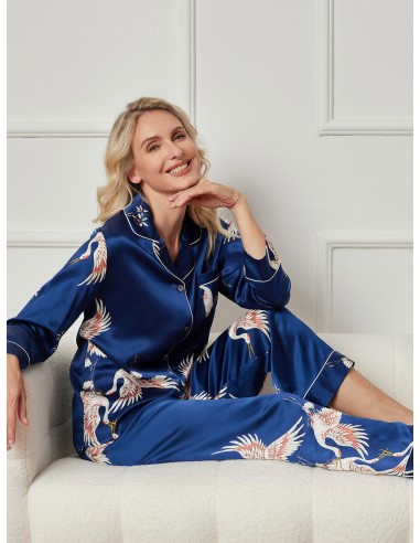 Pure Silk Printed Classic Binding Trim Long Sleeves Womens Pajama set Dans la société mordern