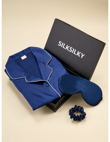 Gift Set - Silk Short Sleeve Pajama Set & Eye Mask & Scrunchie Véritable concentré