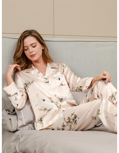 Plant Printed Pure Silk Pajamas Set 2Pcs Toutes les collections ici