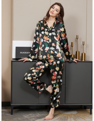 Pure Silk Floral Pattern Womens Pajama Set pas cher chine