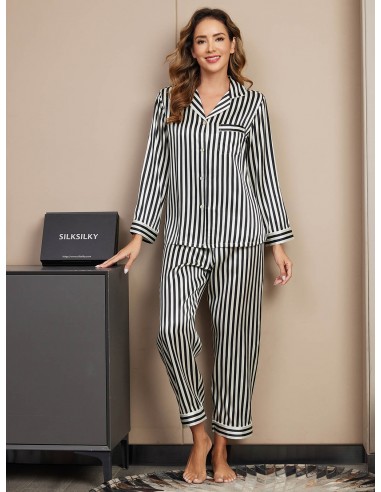 19Momme Silk Stripe Pattern Womens Pajamas basket pas cher