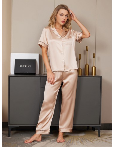 19Momme Pure Silk Casual Button Up Womens Pajamas 2Pcs pour bénéficier 