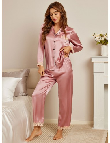 Pure Silk Casual Button Up Womens Pajamas 2Pcs shop