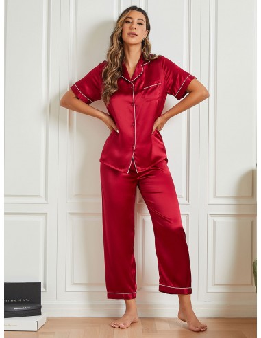 Pure Silk Piping Trim Pajamas Set 2Pcs basket pas cher