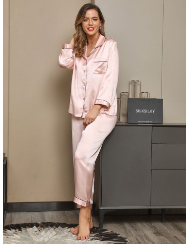 Clearance (US Warehouse) - Pure Silk Classic Piping Trim Pajamas 2Pcs 2 - 3 jours ouvrés.