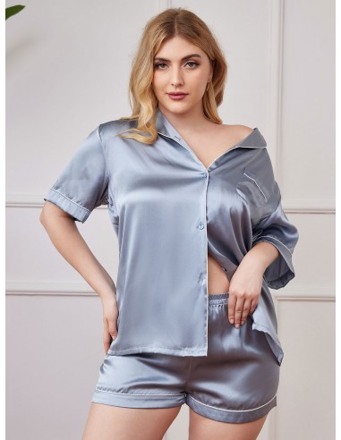 Plus Size Pure Silk Short Pajamas Set 2 Pieces Livraison rapide