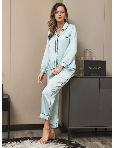 Clearance(US Warehouse) - 19Momme Pure Silk Piping Trim Pajama Set 2Pcs prix pour 