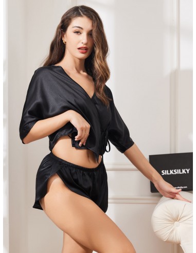 Pure Silk Sexy Half Sleeve Lace Up Wrap Women's Shorts Pajamas Découvrez la collection