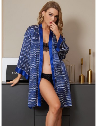 Pure Silk Dot Pattern Casual Belted Womens Robe à prix réduit toute l'année