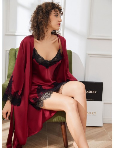 Pure Silk Lace Nightgown & Robe Set 2Pcs pour bénéficier 