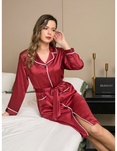 Pure Silk Notched Collar Belted Nightshirt / Robe l'évolution des habitudes 