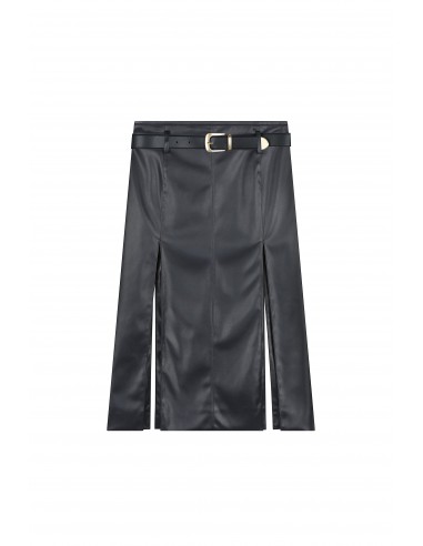 Deep Slit Mid-Length Leather Skirt With Belt les muscles