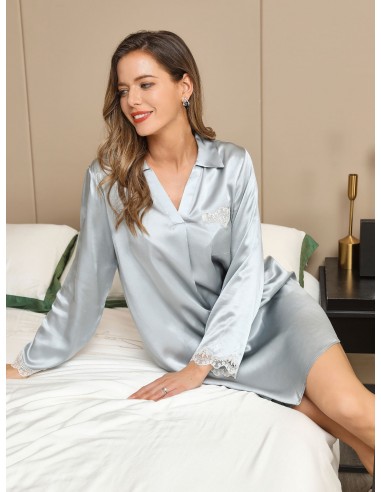 Pure Silk Lace Cuffs Casual Sleep Shirt sélection de produits