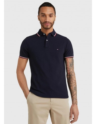 Polo à liseré Tommy Hilfiger ajusté marine en coton bio du meilleur 