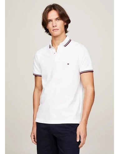 Polo ajusté Tommy Hilfiger blanc à liseré en coton bio livraison et retour toujours gratuits