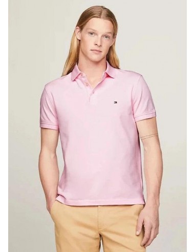 Polo Tommy Hilfiger ajusté rose clair en coton bio prix