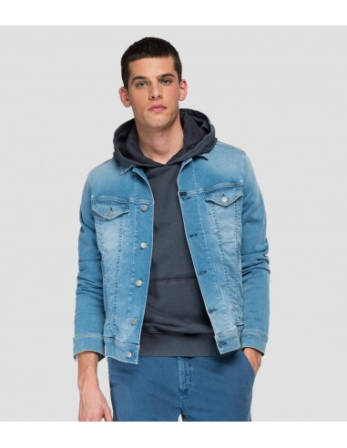 Veste en jean Replay bleu clair en coton stretch pas chere