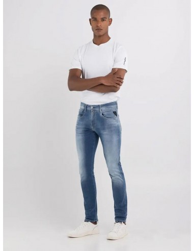 Jean slim Replay bleu délavé en coton stretch destockage