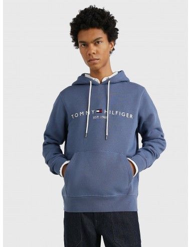 Sweat à capuche Tommy Hilfiger bleu en coton bio pas chere