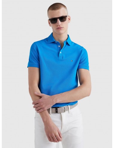 Polo Tommy Hilfiger ajusté bleu en coton bio pas cher