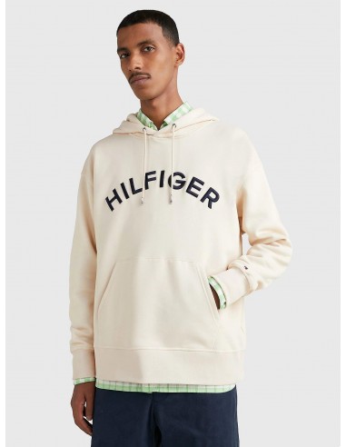 Sweat à capuche logo Tommy Hilfiger beige en coton bio pas cher