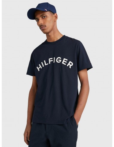 T-Shirt logo Tommy Hilfiger marine en coton bio Profitez des Offres !