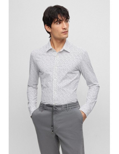 Chemise à imprimés BOSS ajustée marine en coton stretch en ligne des produits 