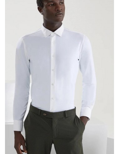 Chemise unie RRD ajustée blanche en coton stretch soldes